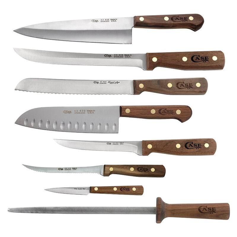 Case Household Cutlery Set Plain/Serrated Satin Tru-Sharp SS Blade Walnut Handle 9 Piece (NO RESERVE)