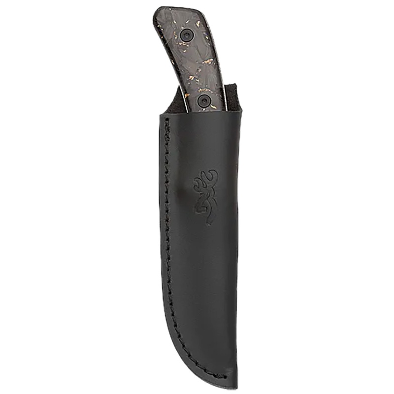 Browning Rock 3.50" Fixed Drop Point Plain Acid Etch Damascus Blade, Carbon Fiber Handle
